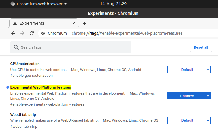 Screenshot of a properly configured Chrome browser window